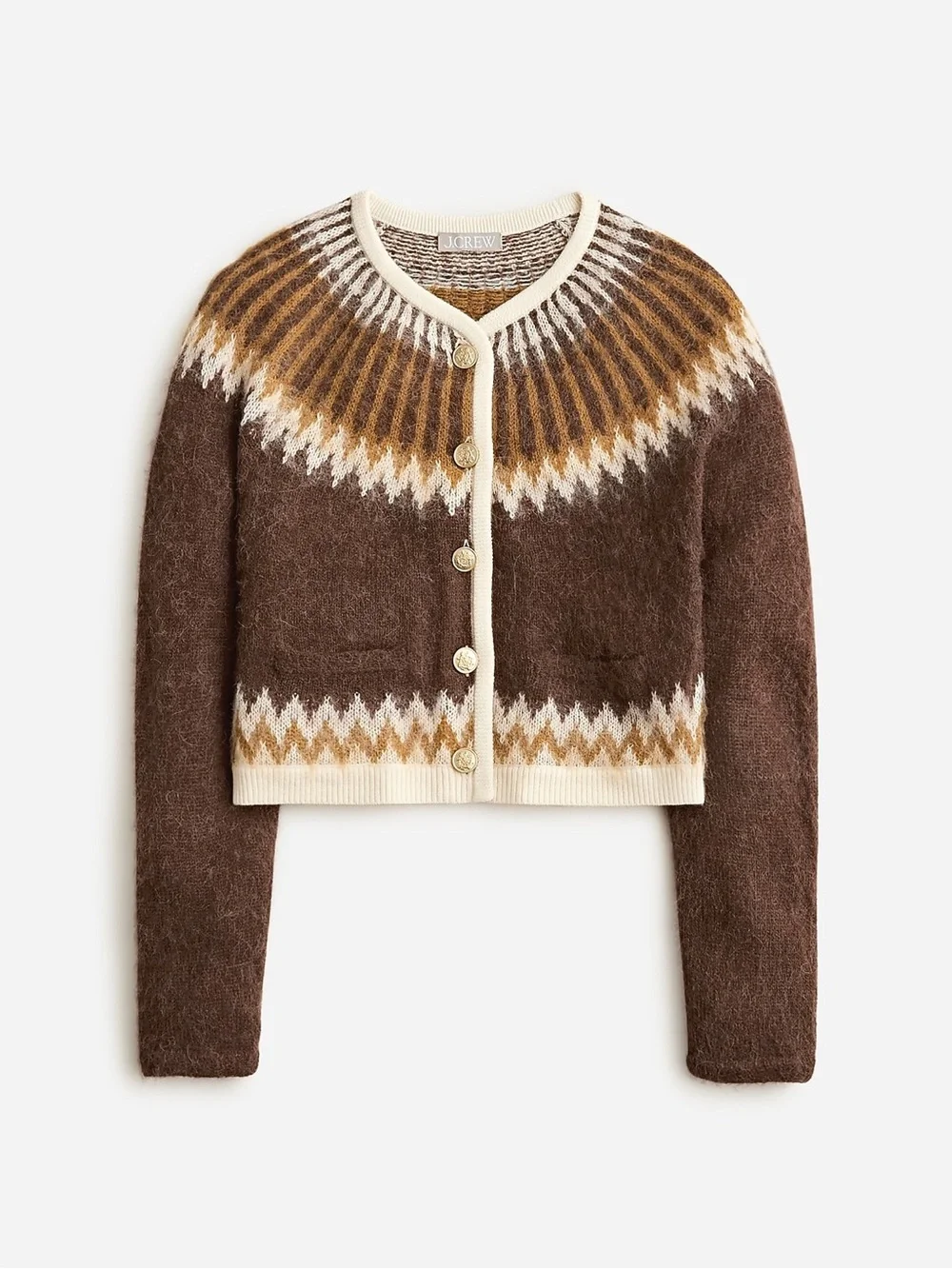 J. Crew Fair Isle Cardigan Sweater Brushed Yarn Wool Alpaca Button Front Small